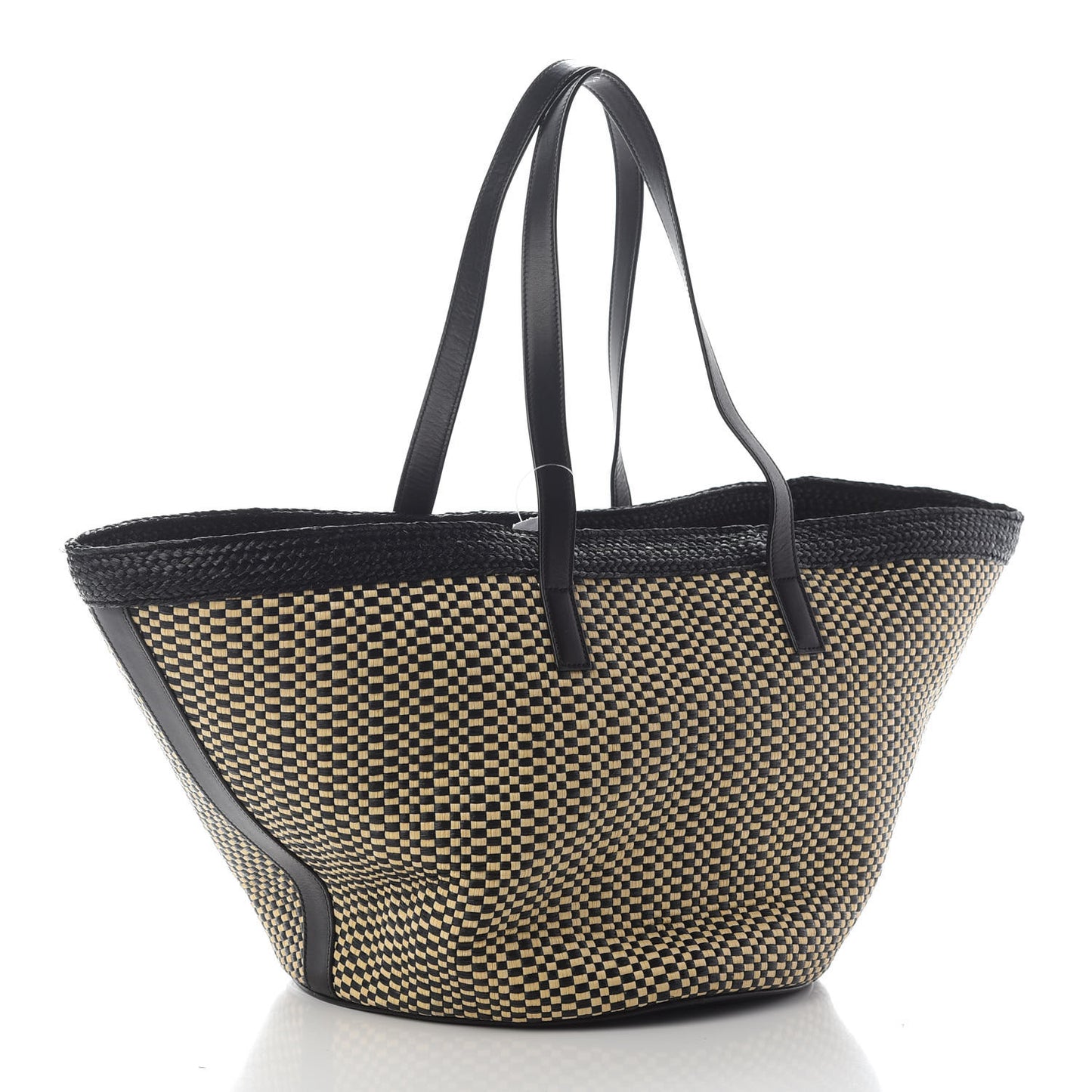 Raffia Calfskin Medium Panier Tote Black Naturale