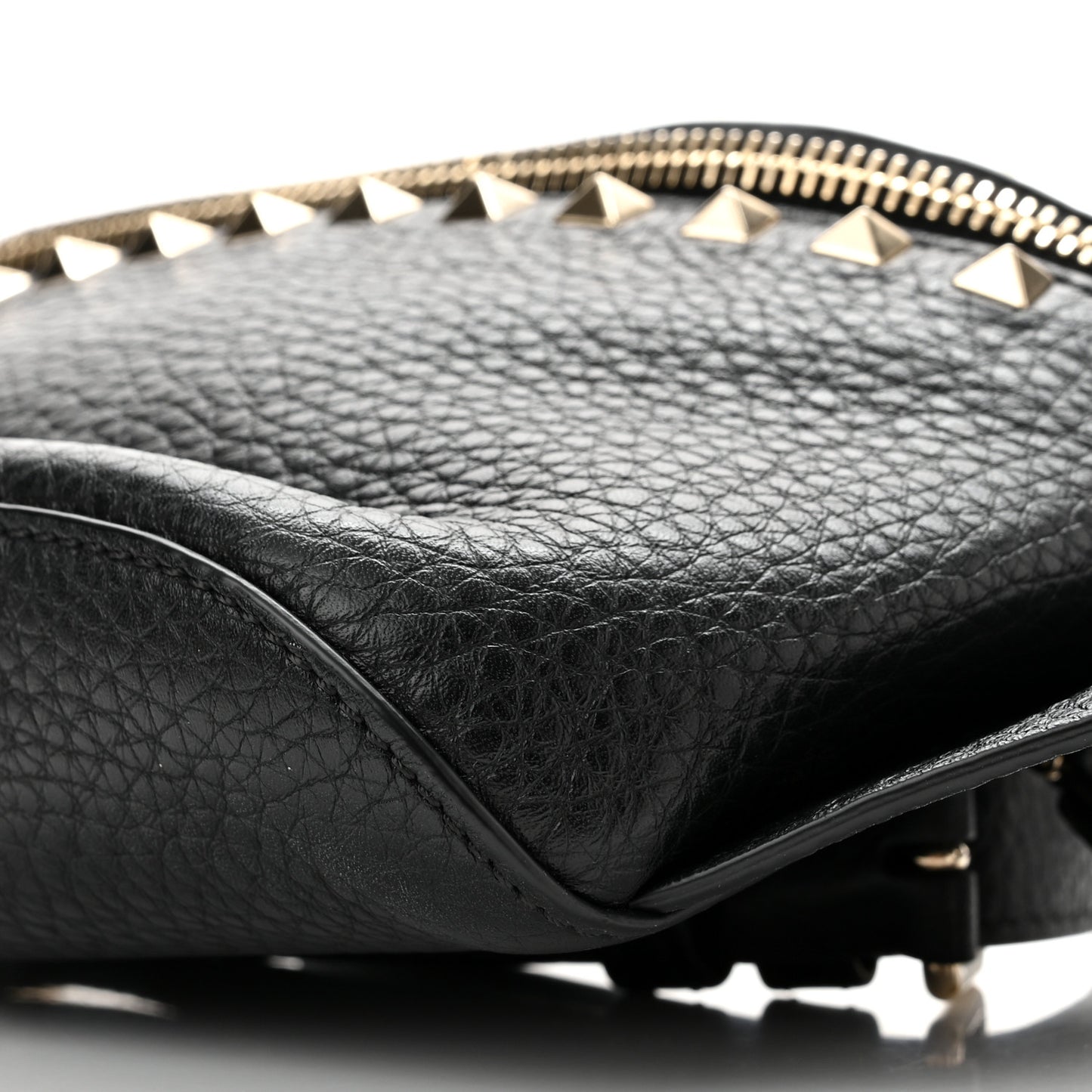Grainy Calfskin Rockstud Belt Bag Black