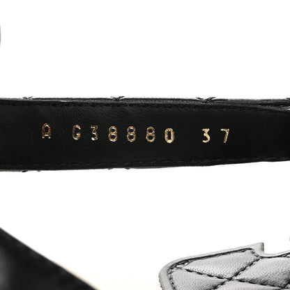 Chanel Lambskin Patent Logo Platform Sandals 37 Black White 9 of 12