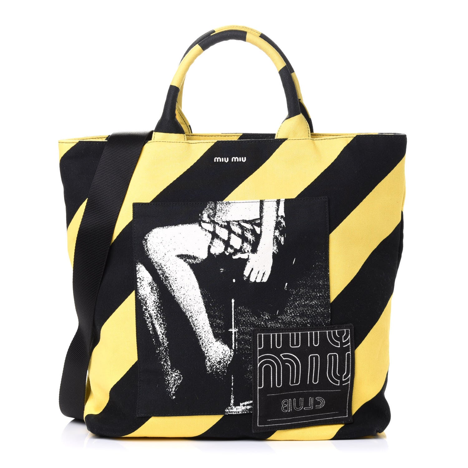 Miu Miu Canvas Shopping Tote Black Yellow 1 of 4