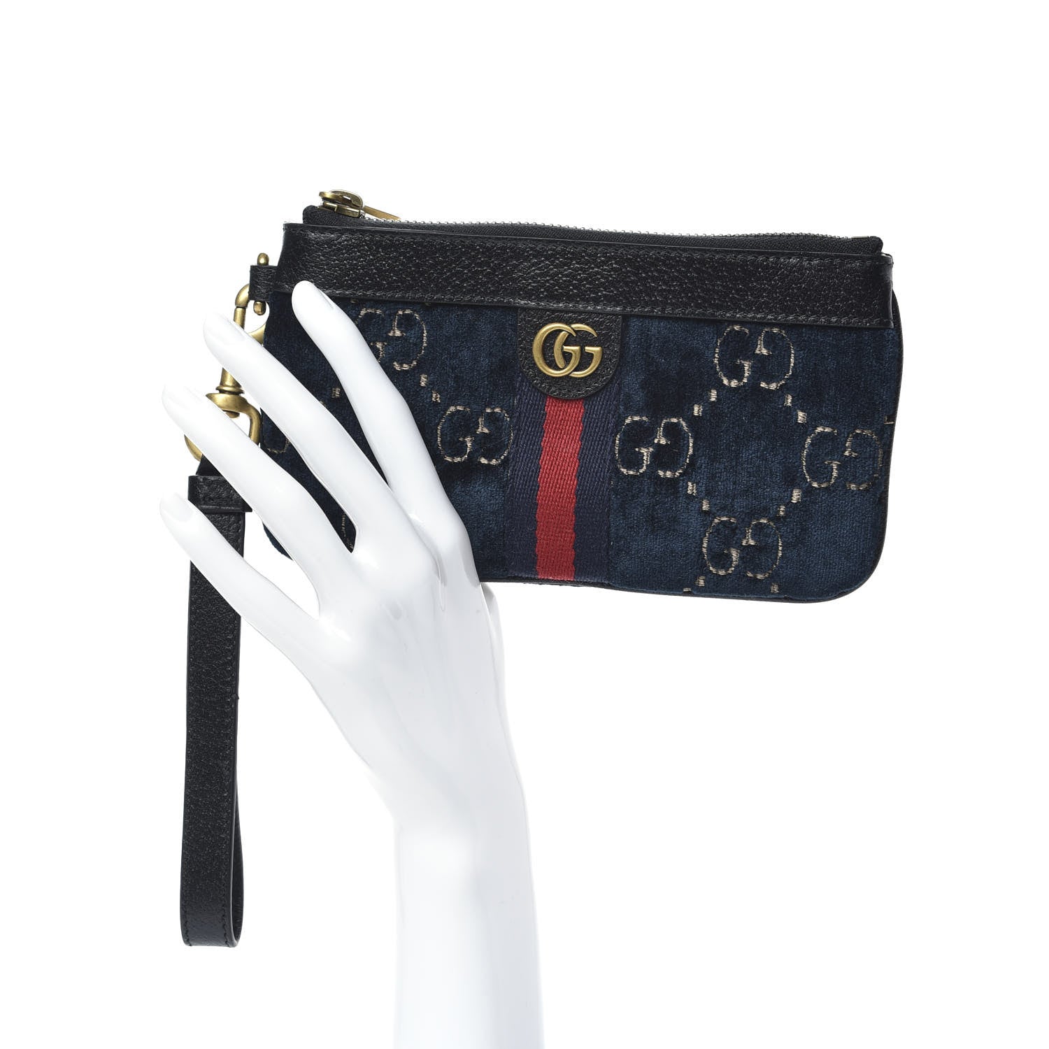 Gucci Velvet GG Monogram Textured Calfskin Web Smartphone Case Blue Beige Black 2 of 8