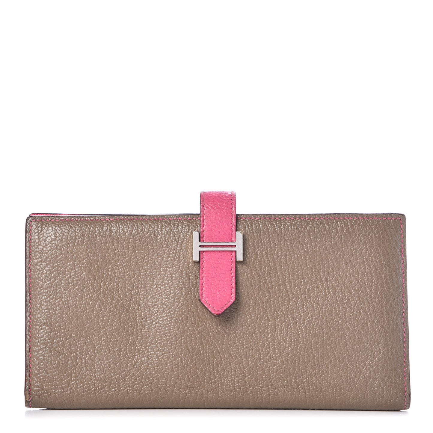Chevre Mysore Bi-Color Bearn Gusset Wallet Etoupe Rose Shocking