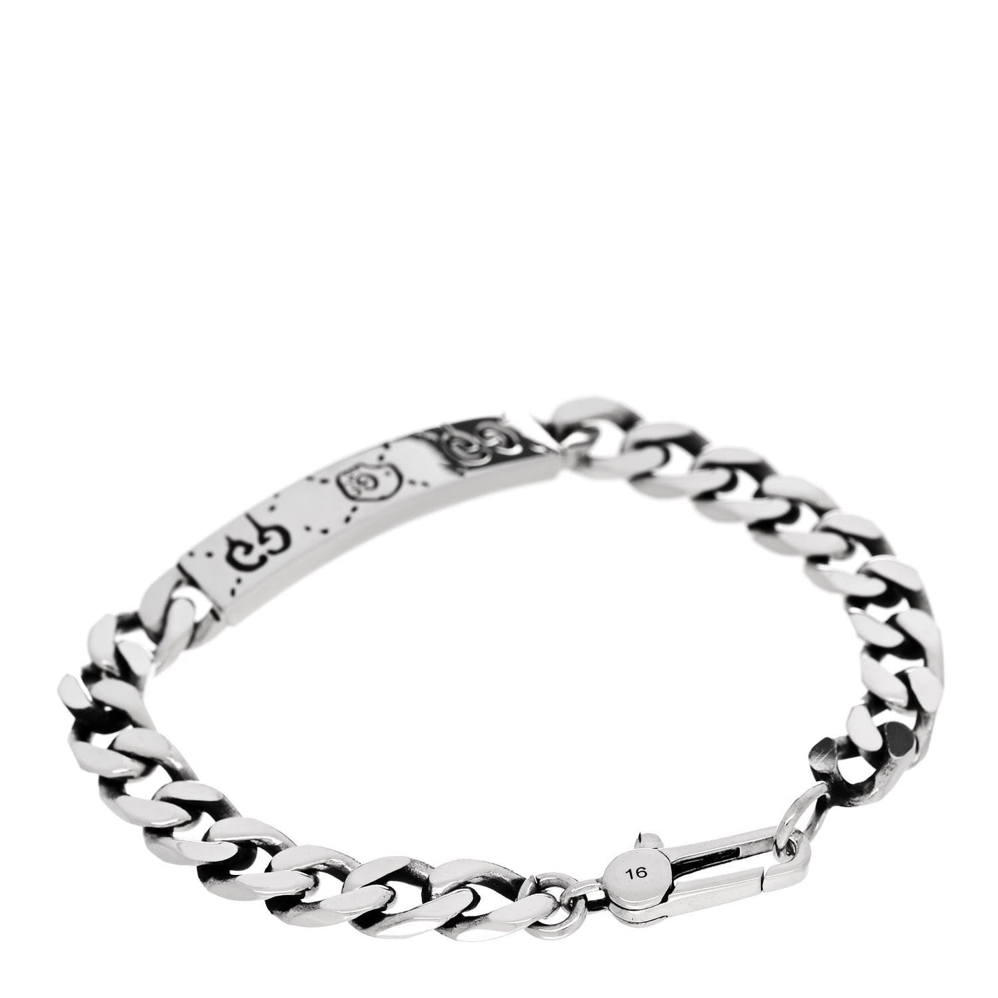 Sterling Silver GucciGhost Hamlet Skull ID Chain Bracelet