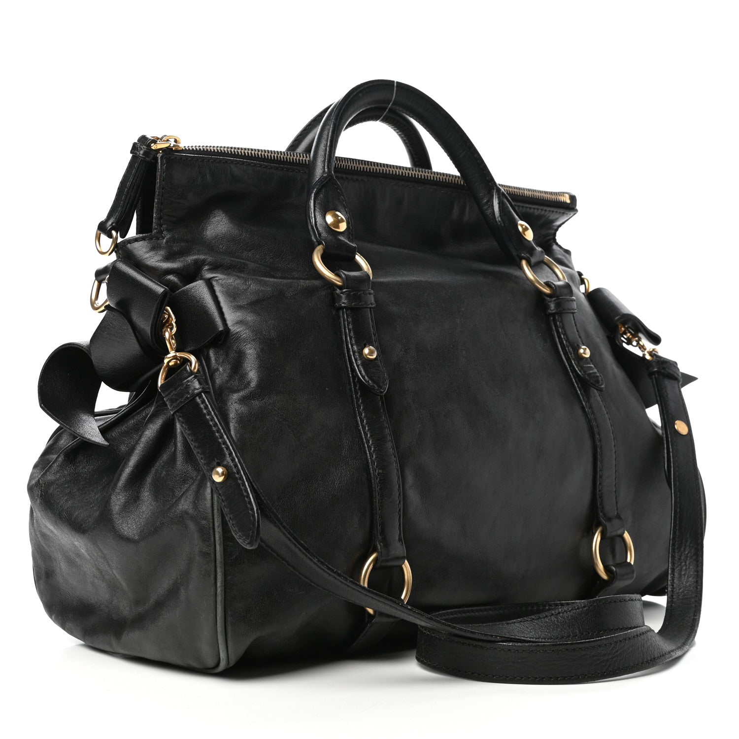 Miu Miu Vitello Lux Bow Bag Black 780602 – FASHIONPHILE