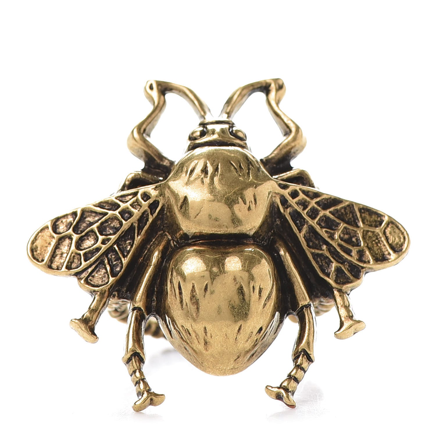 Gucci Metal Enamel Bee Ring 7.5 Aged Gold 1 of 5