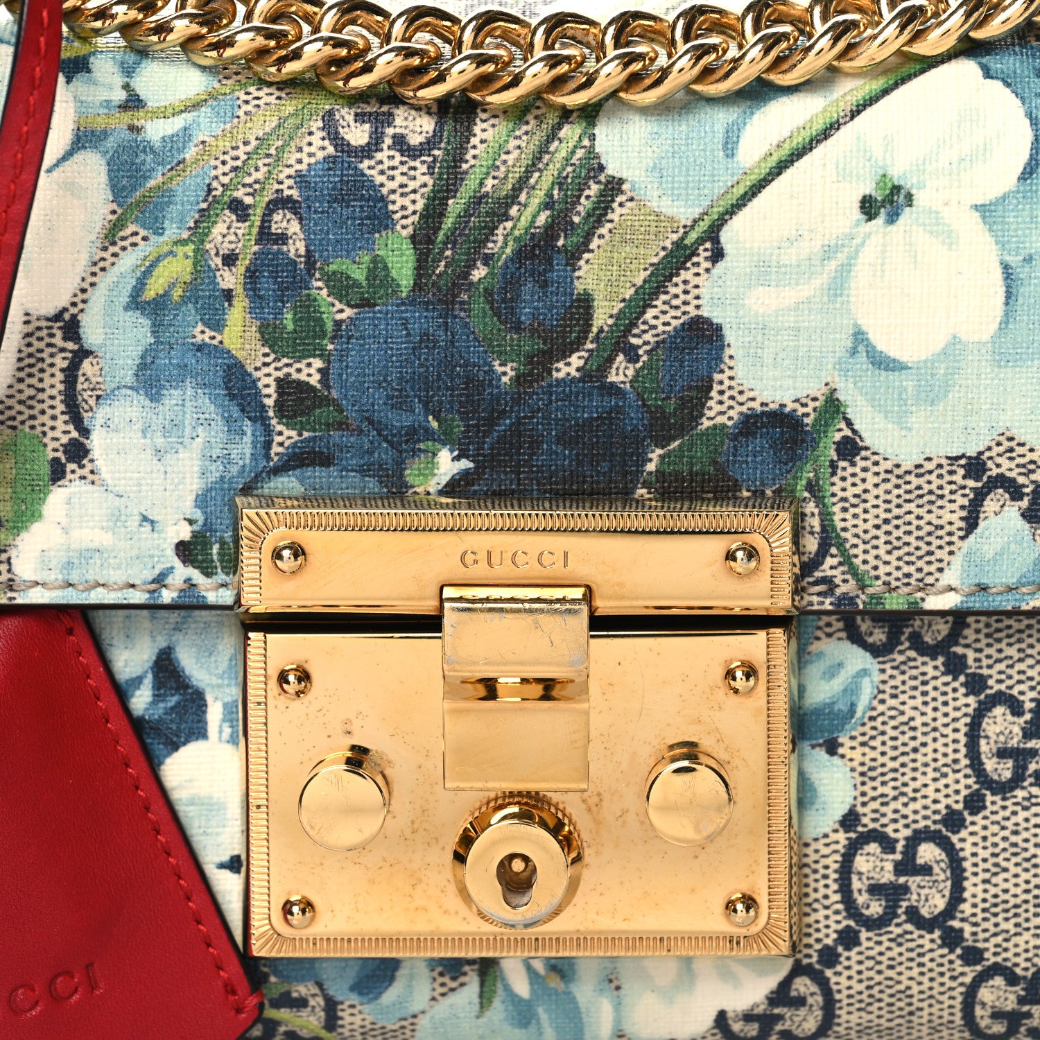 Gucci GG Supreme Monogram Blooms Small Padlock Shoulder Bag Beige Blue Navy Hibiscus Red 8 of 10