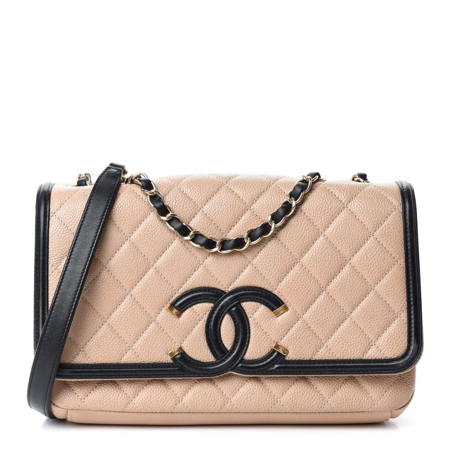 Caviar Quilted Medium CC Filigree Flap Beige Black
