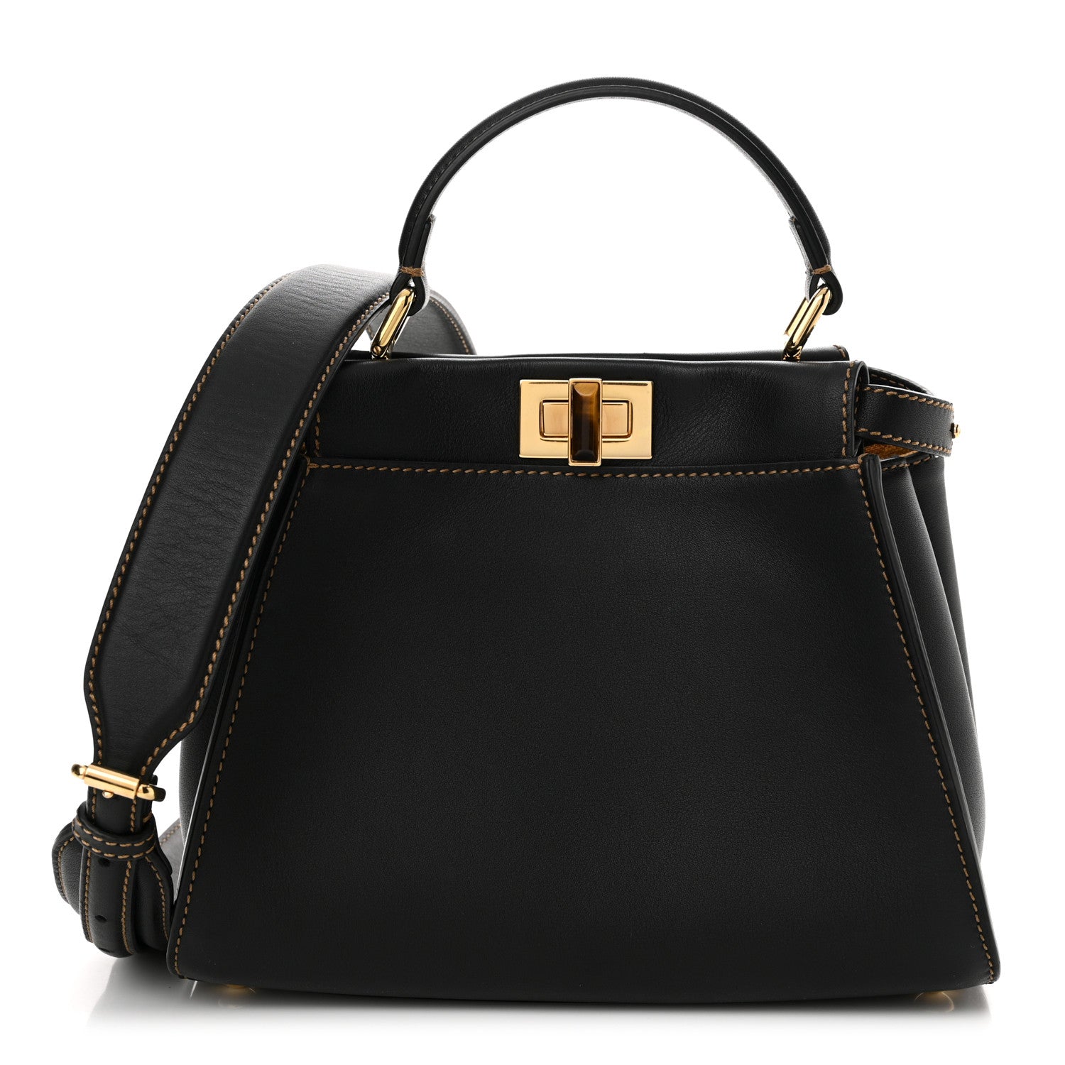 Fendi Vitello King Canvas Chinese New Year Tiger Embroidered Mini Peekaboo Iconic Satchel Black Dark Yellow 1 of 10