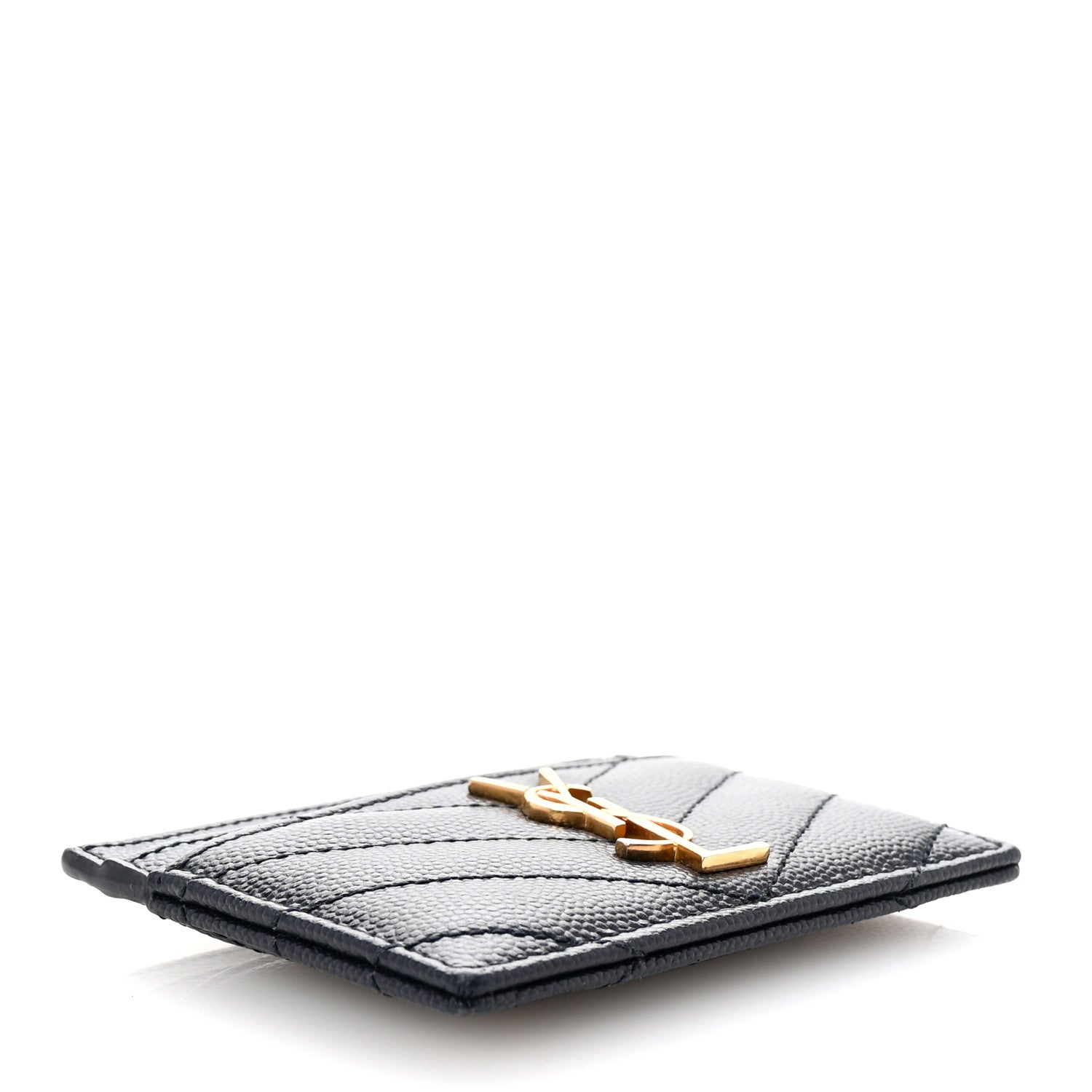 Saint Laurent Grain De Poudre Matelasse Chevron Monogram Credit Card Case Navy 4 of 7