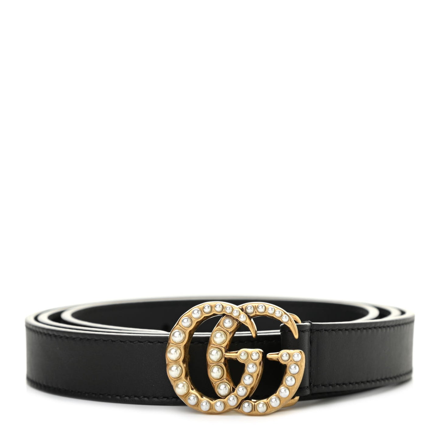Calfskin Pearl Double G 20mm Belt 90 36 Black Cream
