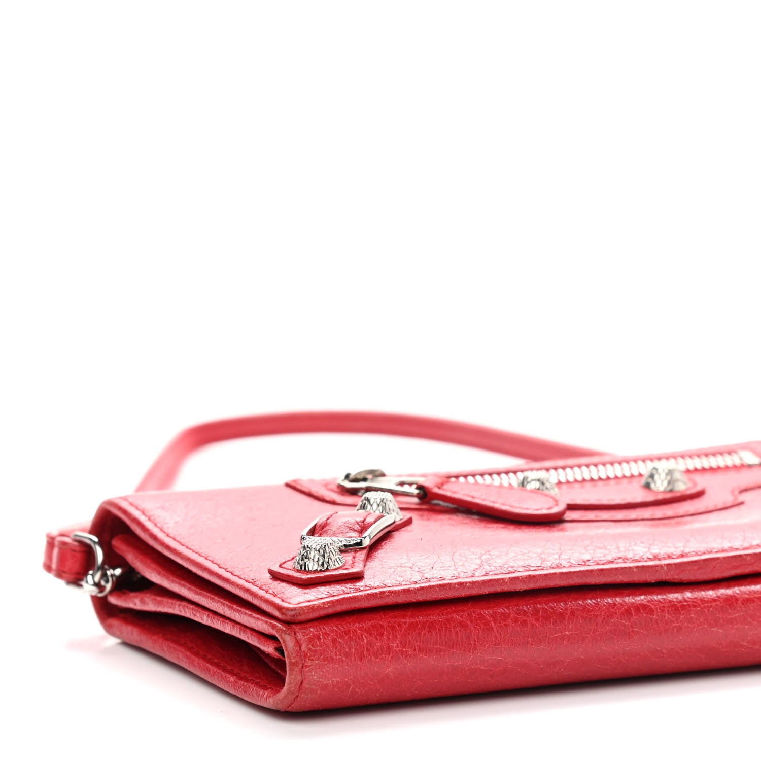 Balenciaga Agneau Giant 12 Silver Hardware Continental Wallet on Strap Rouge Cardinal 8 of 9