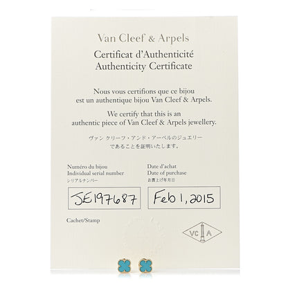 Van Cleef & Arpels 18K Yellow Gold Turquoise Sweet Alhambra Earrings 5 of 5