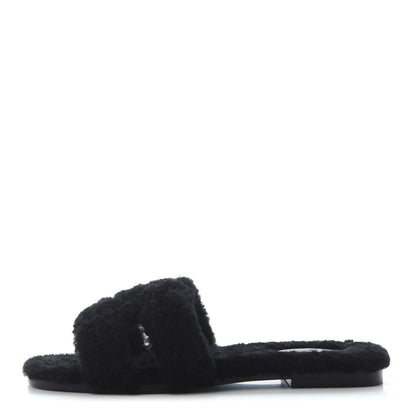 Hermes Woolskin Oran Sandals 39.5 Black 1 of 4