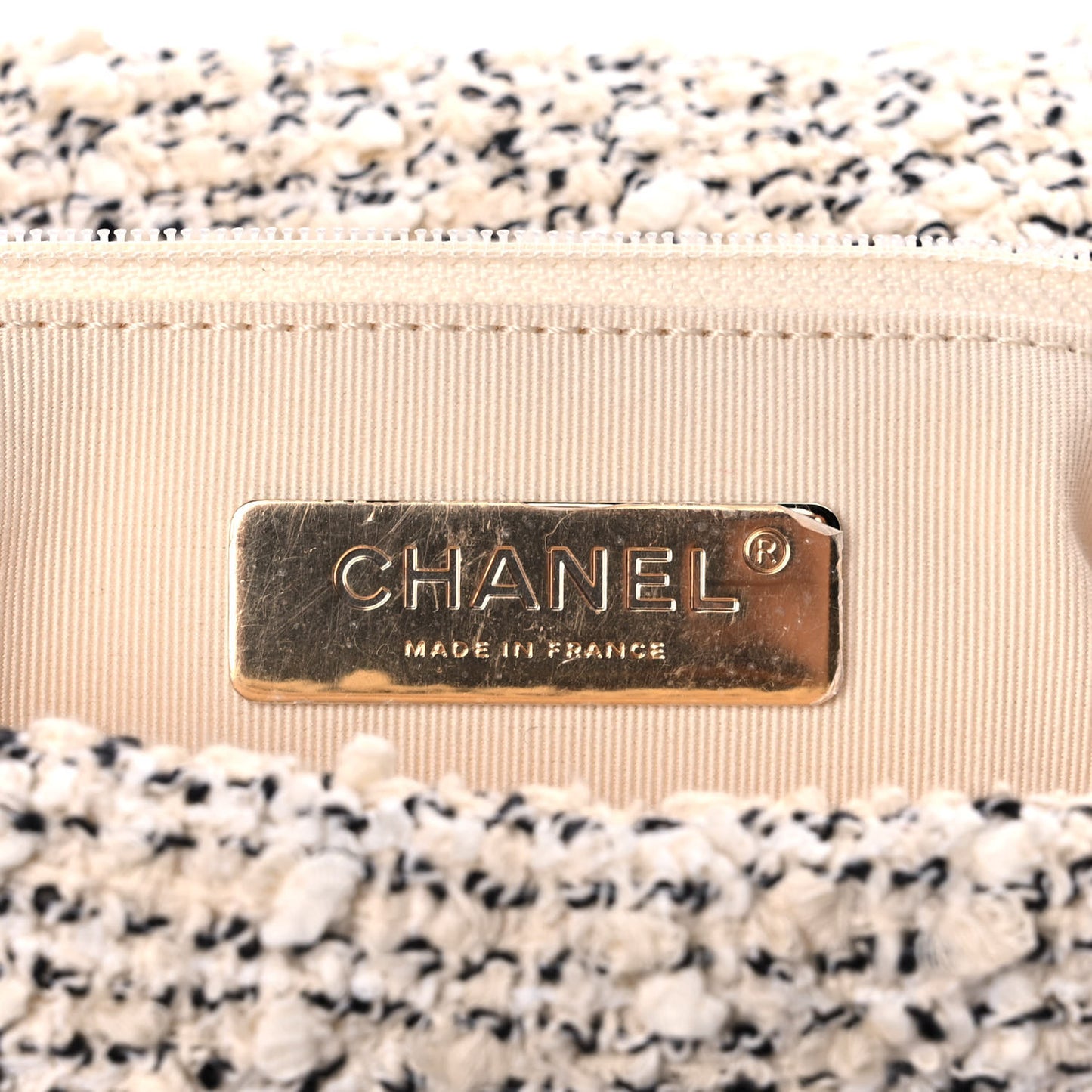 Tweed Quilted Large Chanel 19 Flap Ecru Black