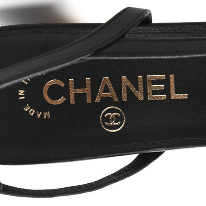 Chanel Goatskin Calfskin Cap Toe CC Slingback Sandals 39.5 Black 7 of 8