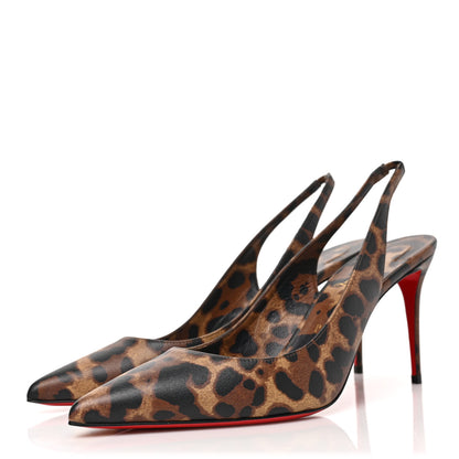 Christian Louboutin Calfskin Leopard Kate Slingback 85 Pumps 41 Brown 3 of 8