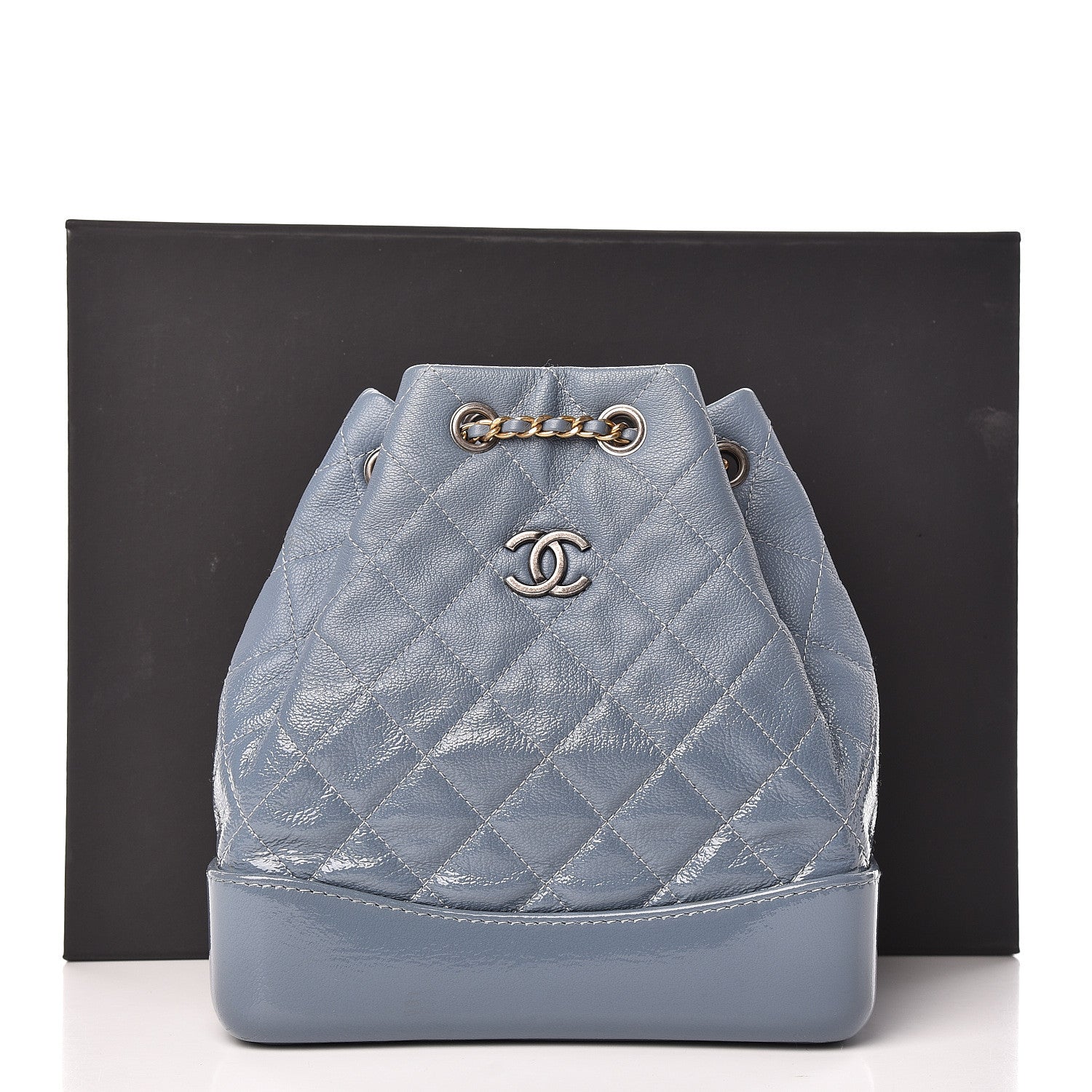 Chanel Patent Goatskin Quilted Small Gabrielle Backpack Blue 12 of 12