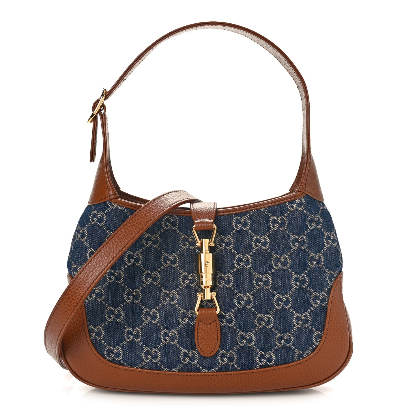 New Denim GG Monogram Calfskin Small Jackie 1961 Hobo Blue Tea Cuir