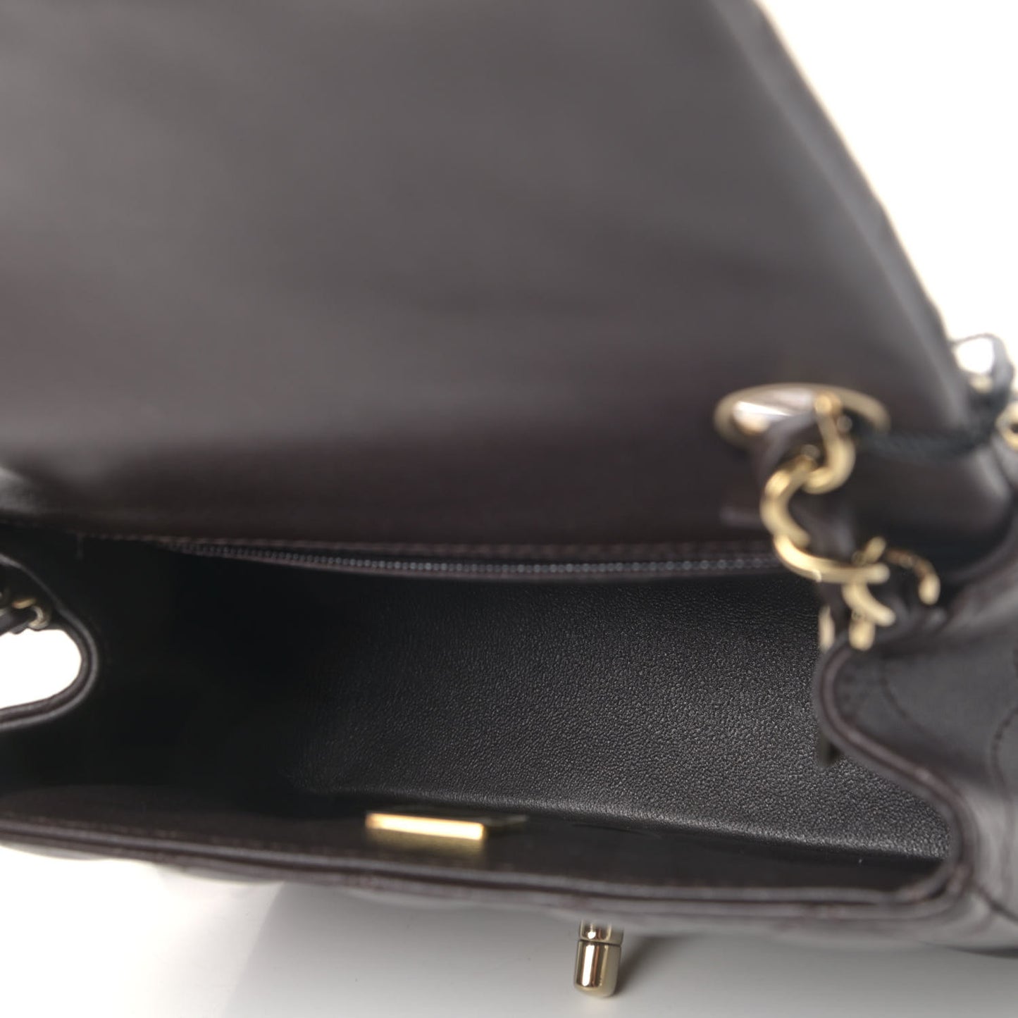Lambskin Quilted Mini Square Flap Dark Brown