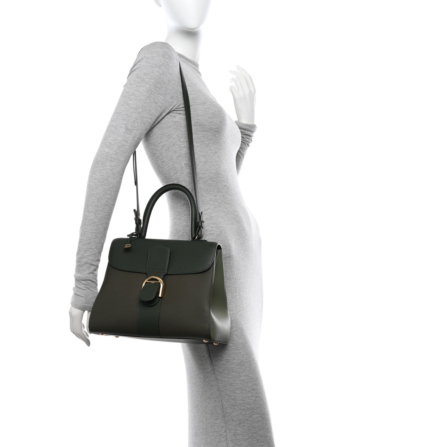 Delvaux Grained Calfskin Bi-Color Brillant MM Satchel Kaki 2 of 11