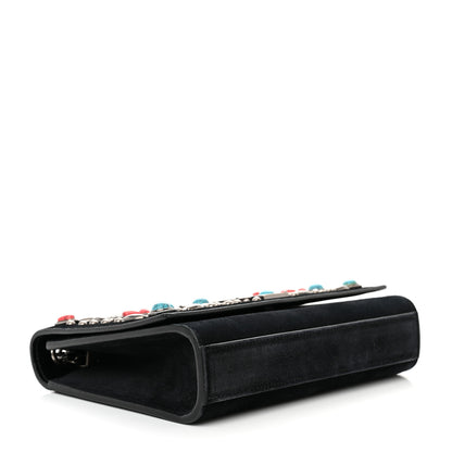 Saint Laurent Suede Small Monogram Stone Studded Kate Satchel Black Turquoise Coral 4 of 17