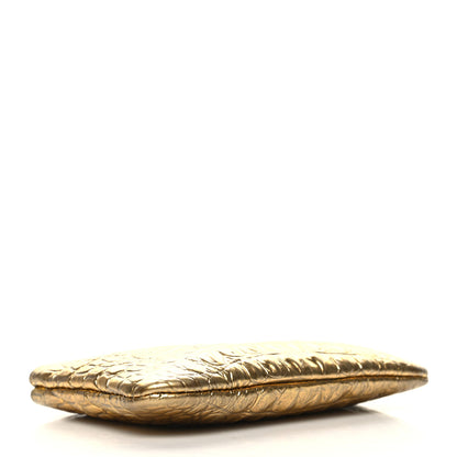 Chanel Metallic Calfskin Crocodile Embossed Cocodile Small Cosmetic Case Gold 4 of 9
