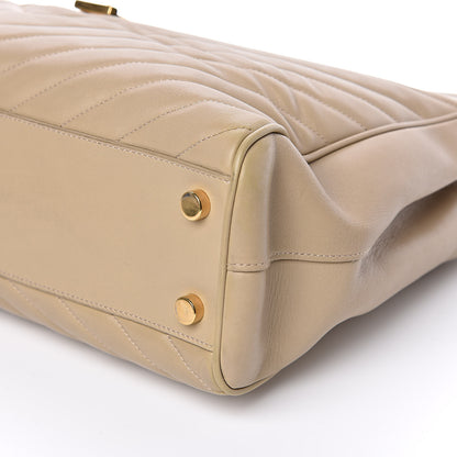 Saint Laurent Lambskin Matelasse Chevron Monogram Shopping Bag Dark Beige 10 of 13