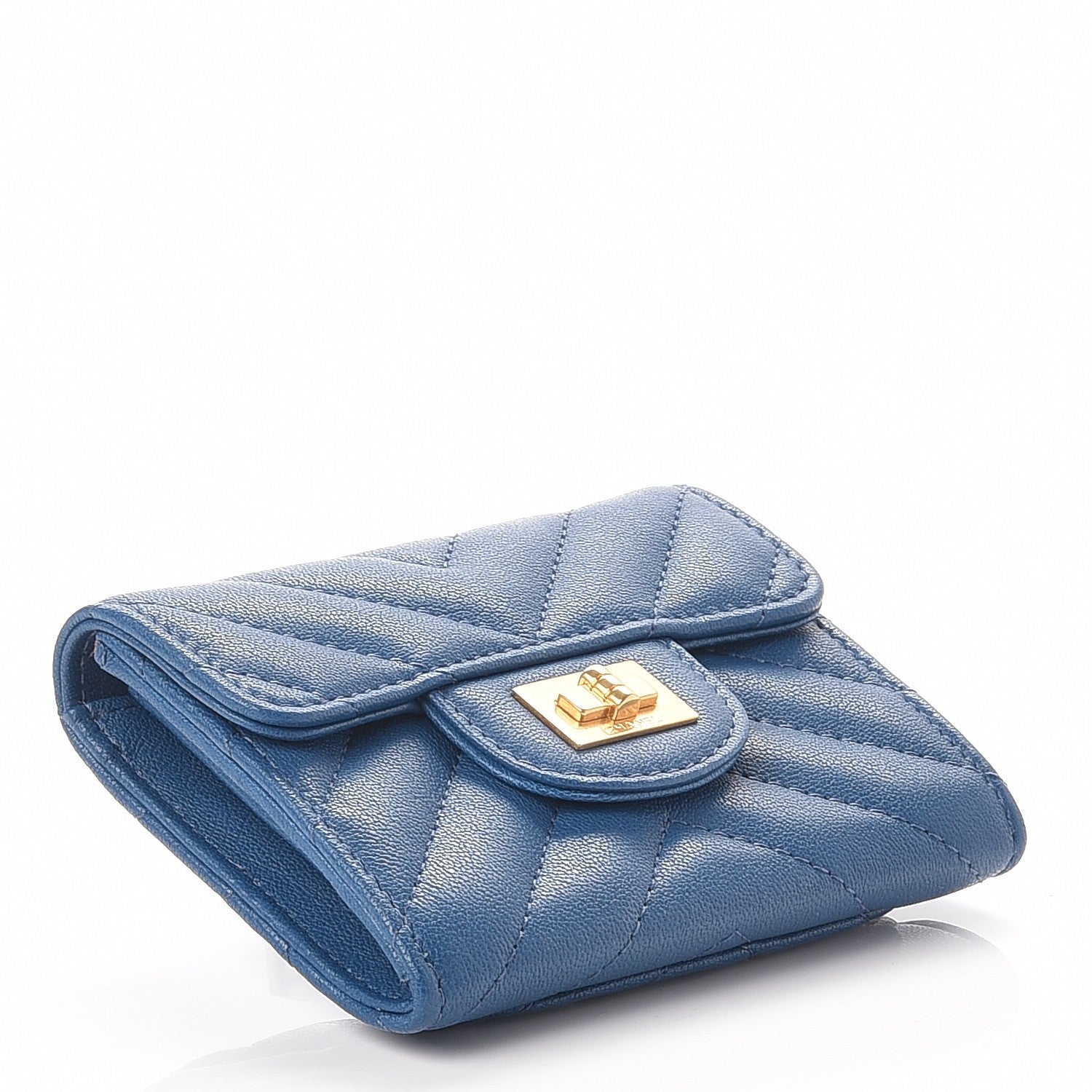 Chanel Sheepskin Chevron Quilted Reissue Card Holder Blue 4 of 8