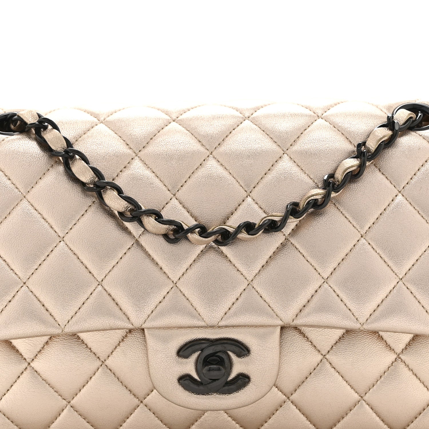 Chanel Metallic Lambskin Quilted Medium Double Flap Gold Black 8 of 10
