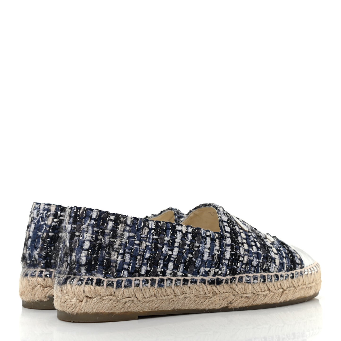 Metallic Tweed Lambskin CC Espadrilles 37 Blue Black Silver