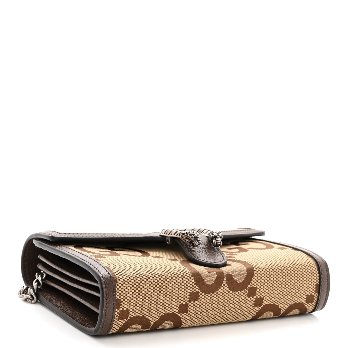 Monogram Jumbo GG Textured Dollar Calfskin Mini Dionysus Chain Wallet Camel Ebony New Acero