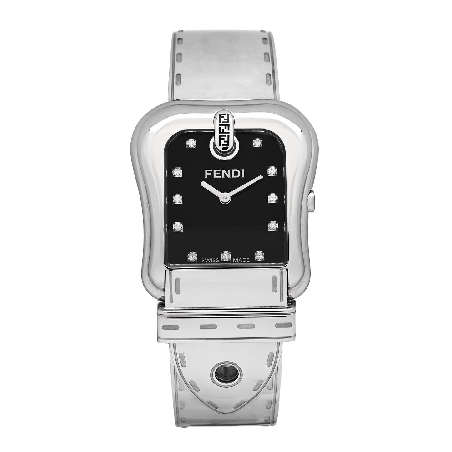 Stainless Steel Diamond 33mm Buckle Quartz Watch Black