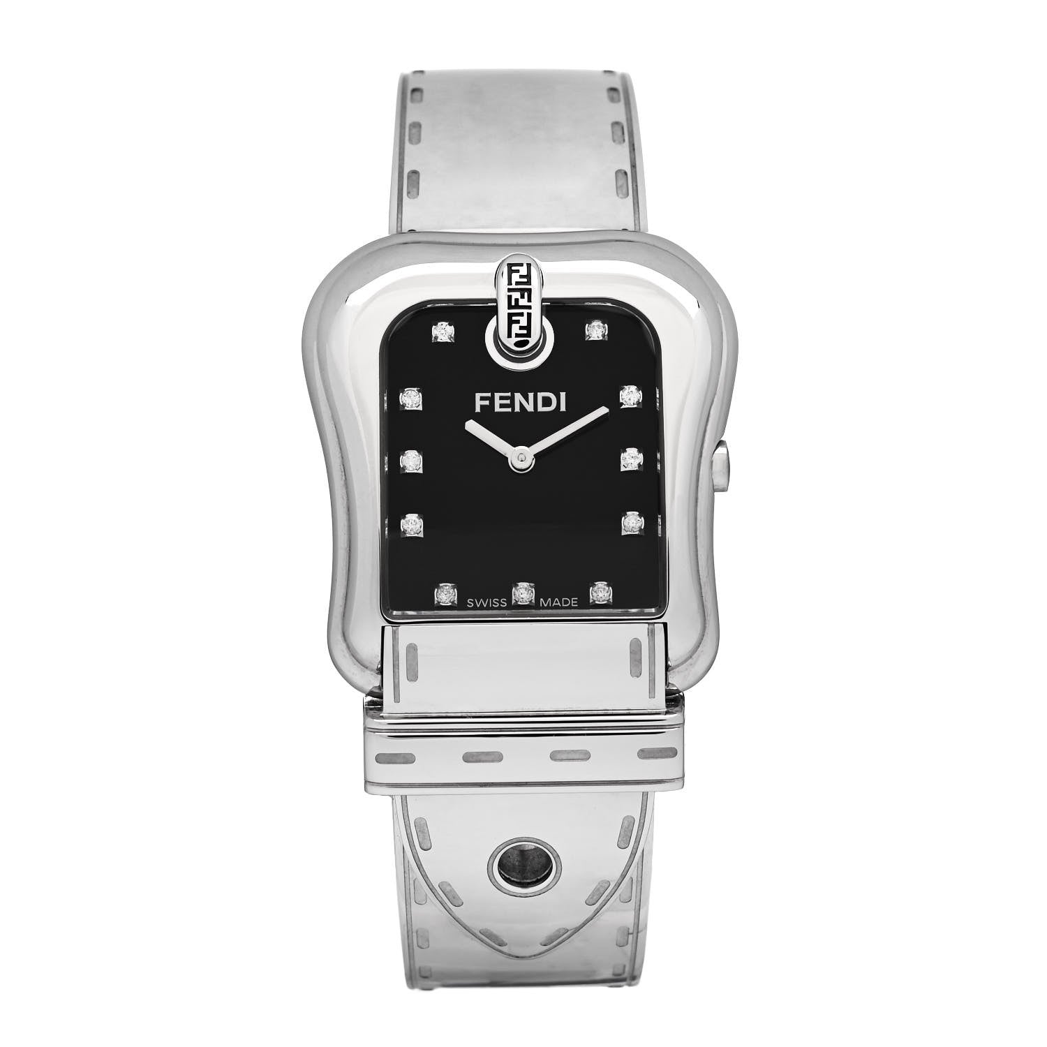 Fendi Stainless Steel Diamond 33mm Buckle Quartz Watch Black 1 of 5