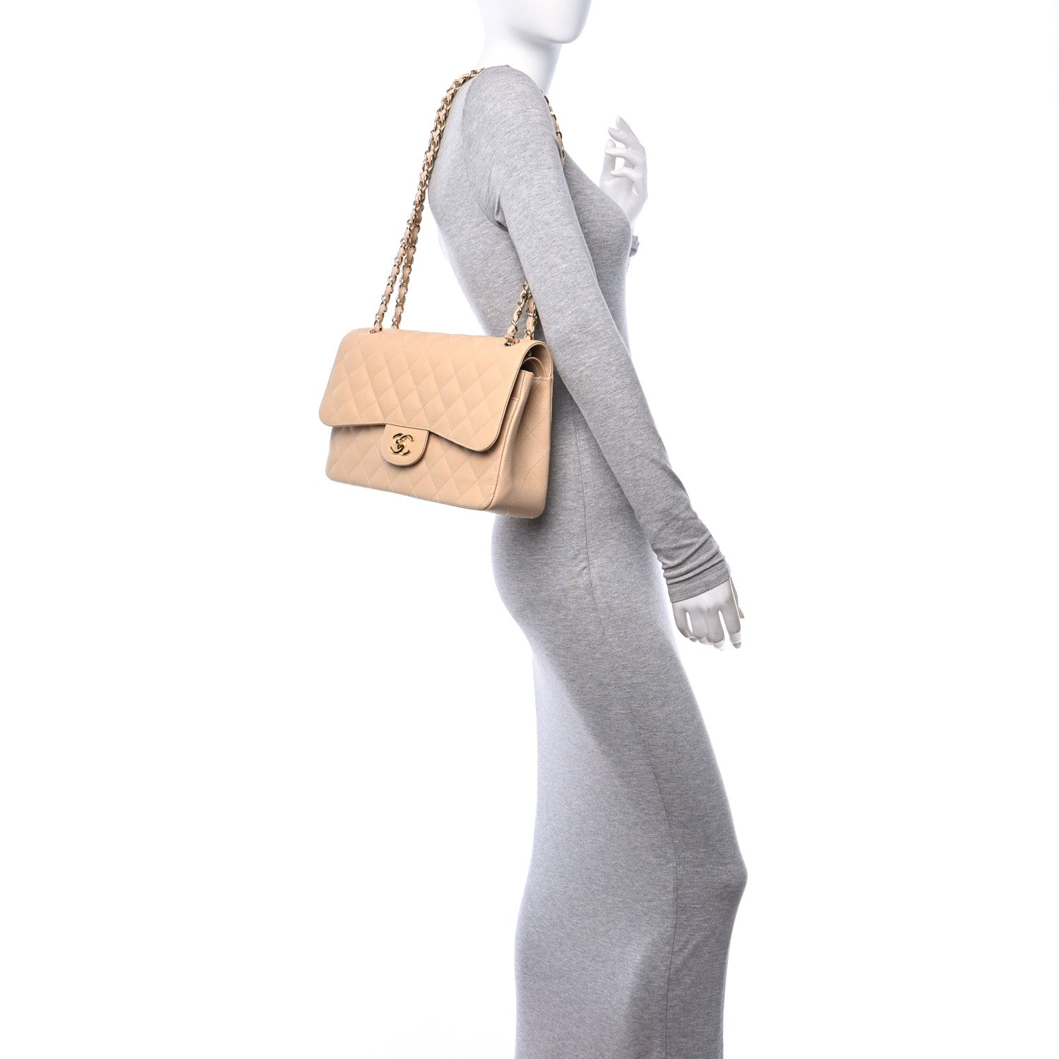 Chanel Cavia Quilted Jumbo Double Flap Beige 3 of 11