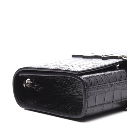 Saint Laurent Calfskin Crocodile Embossed Monogram Small Kate Tassel Satchel Black 6 of 8