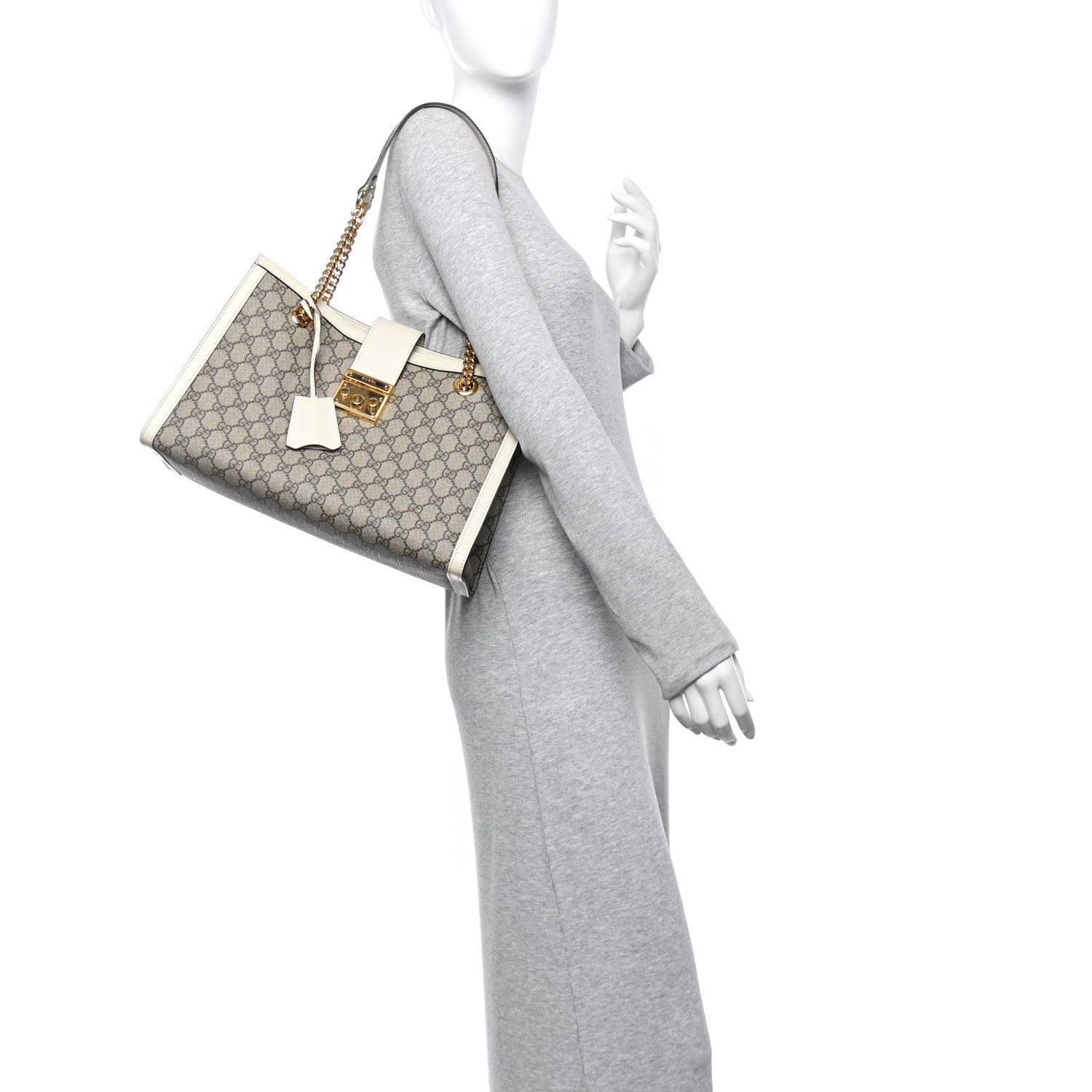 Gucci GG Supreme Monogram Medium Padlock Tote White 2 of 10