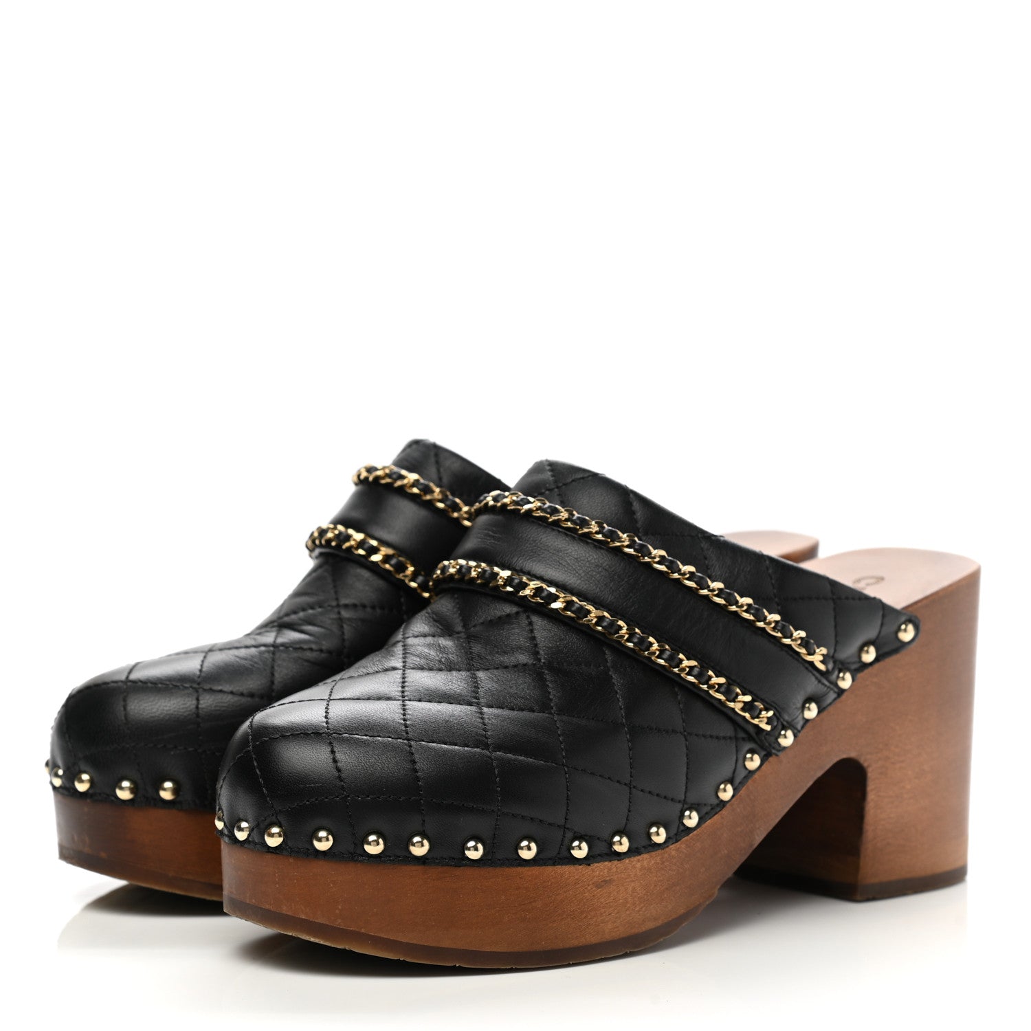Chanel Lambskin Quilted Chain Clog Mules 38 Black 3 of 15