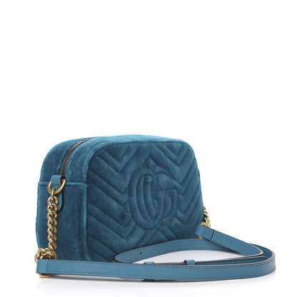 Gucci Velvet Matelasse Small GG Marmont Chain Shoulder Bag Pavone Cyan 3 of 13