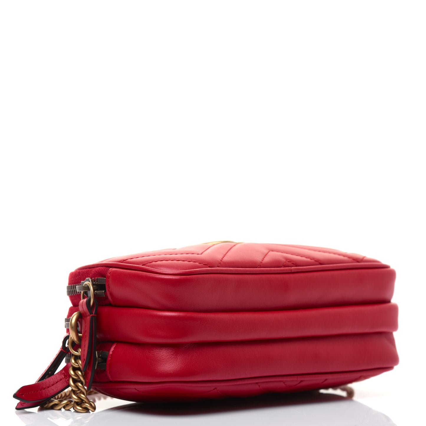 Calfskin Matelasse Mini GG Marmont Chain Crossbody Bag Hibiscus Red
