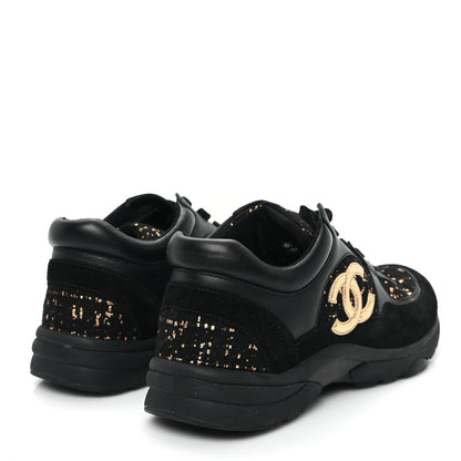 Chanel Suede Tweed CC Sneakers 38 Black Gold 5 of 10
