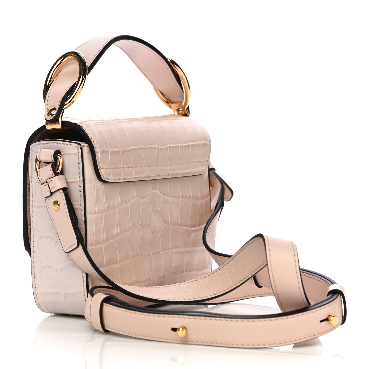 Calfskin Crocodile Embossed Mini C Double Carry Cement Pink