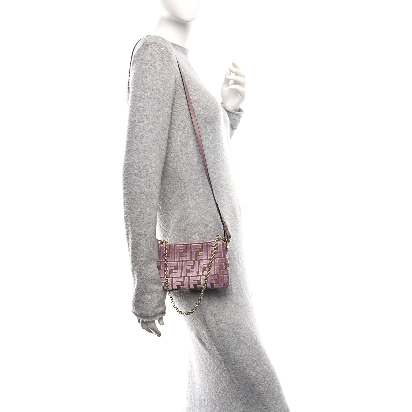 Velvet Jacquard FF Baguette Pouch Mauve Beige