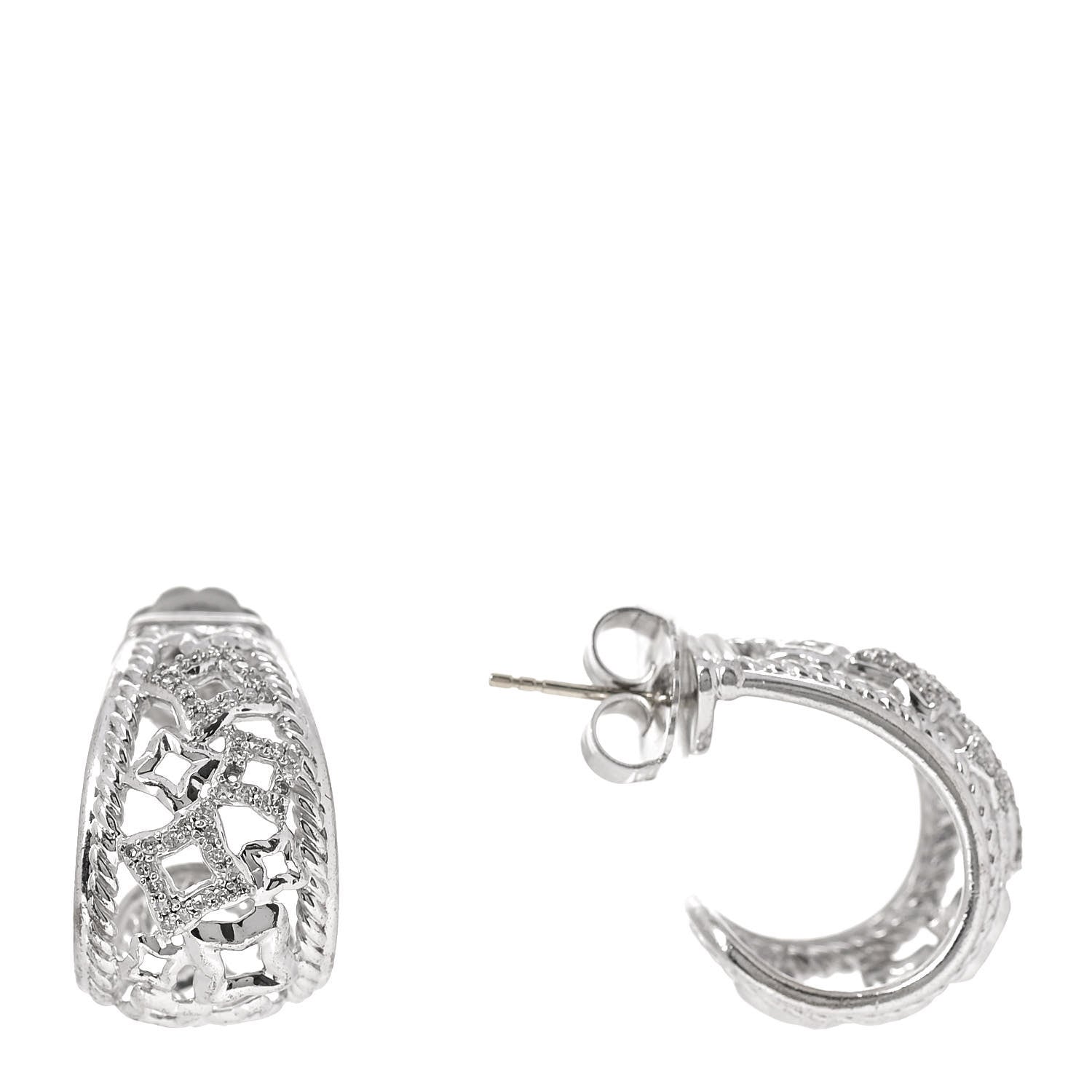 David Yurman Sterling Silver Diamond Tapestry Hoop Earrings 1 of 4