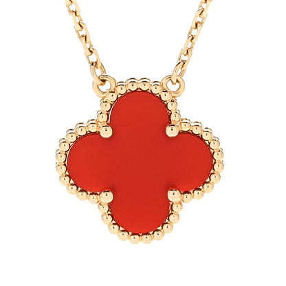 Van Cleef & Arpels 18K Yellow Gold Carnelian Vintage Alhambra Pendant Necklace 4 of 8