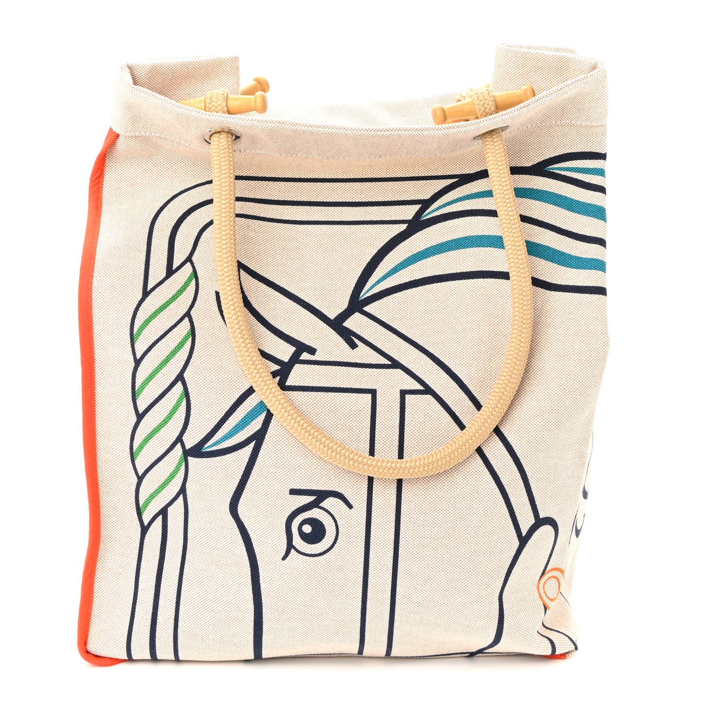 H Canvas Quadrige Beach Bag Bleu Jaune Rose