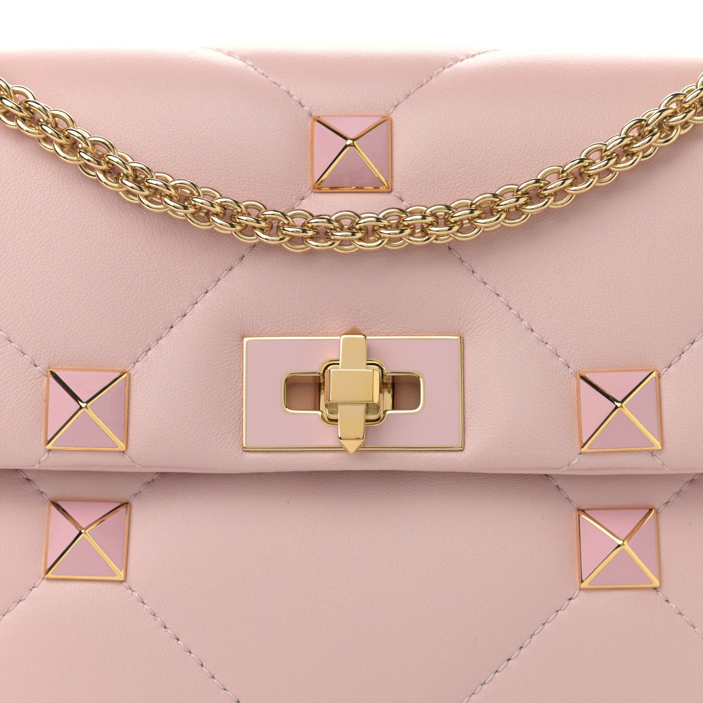 Nappa Enamel Large Roman Stud Shoulder Bag Rose Quartz