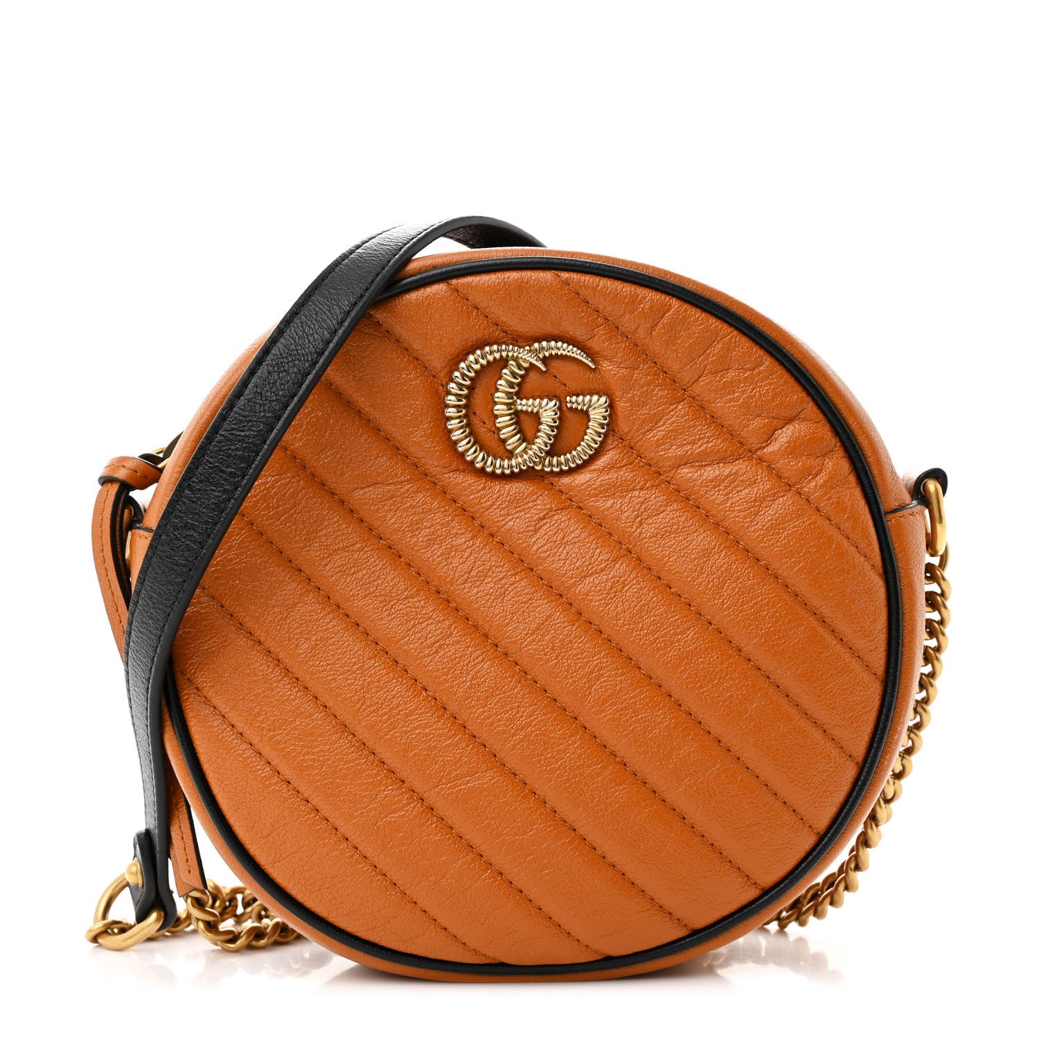 Gucci Azalea Calfskin Matelasse Diagonal Mini Torchon GG Marmont Round Shoulder Bag Cognac Black 1 of 11