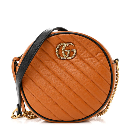 Gucci Azalea Calfskin Matelasse Diagonal Mini Torchon GG Marmont Round Shoulder Bag Cognac Black 1 of 11
