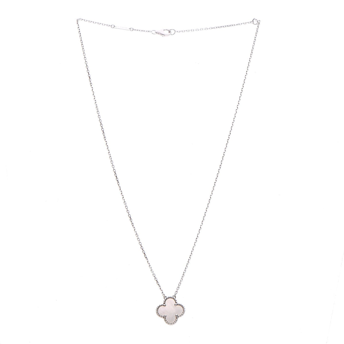 18K White Gold Mother of Pearl Vintage Alhambra Pendant Necklace