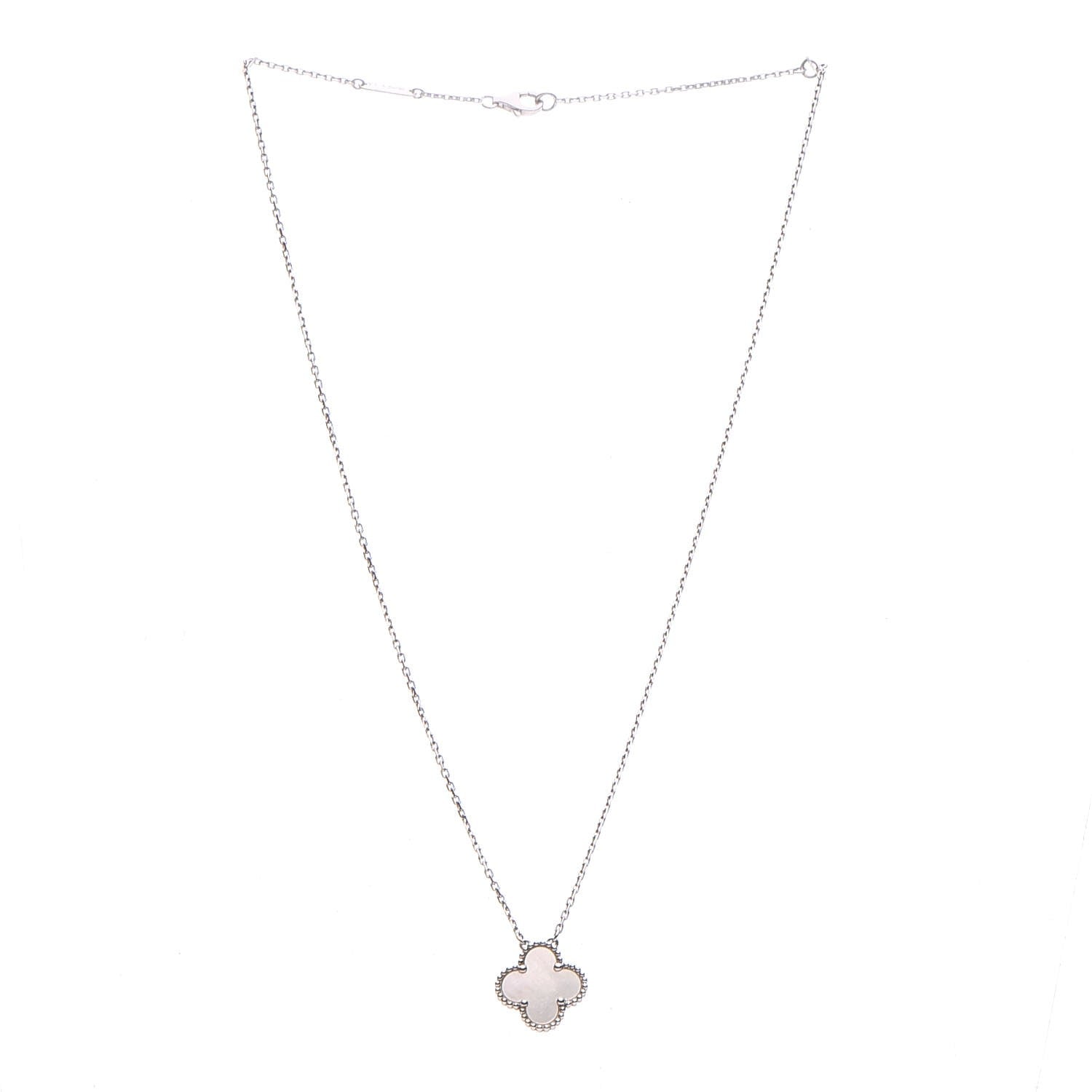 Van Cleef & Arpels 18K White Gold Mother of Pearl Vintage Alhambra Pendant Necklace 3 of 7